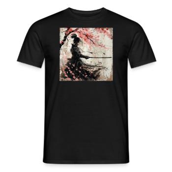 Japanisch, Samurai, Kirschblüte, Kunst, Ukiyo-E - Männer T-Shirt - Schwarz - Vorne - AI Model Male 178 light (178cm)