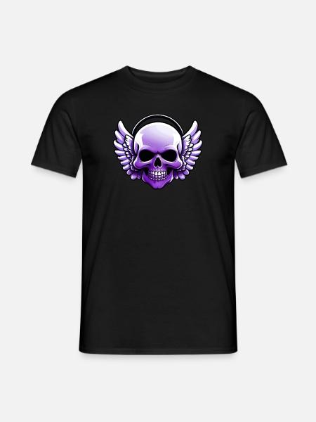 Cartoon Comic Lila Totenkopfschädel mit Kopfhörer - Männer T-Shirt - Schwarz