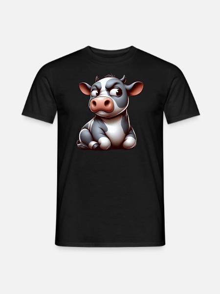 Funny skeptical cartoon cow bull - Men's T-Shirt - black