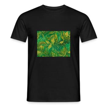 Leaves, impressionistic, in vivid green shades. - Men's T-Shirt - black - Front - AI Model Male 178 light (178cm)