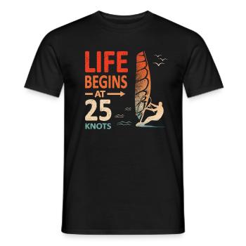 Livet begynder ved 25 knob windsurferplanning - Mænd T-shirt - sort - Foran - AI Model Male 178 light (178cm)