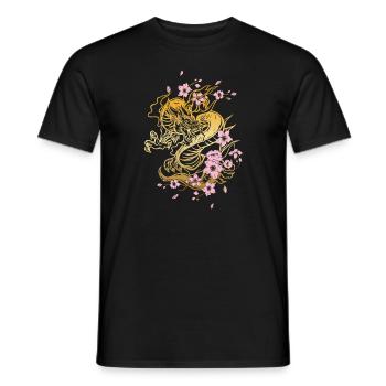Japanese Dragon Cherry Blossoms Sakura Dragon - Men's T-Shirt - black - Front - AI Model Male 178 light (178cm)