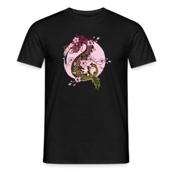 Japanese Dragon Cherry Blossoms Sakura Dragon - Men's T-Shirt - black - Front - AI Model Male 178 light (178cm)