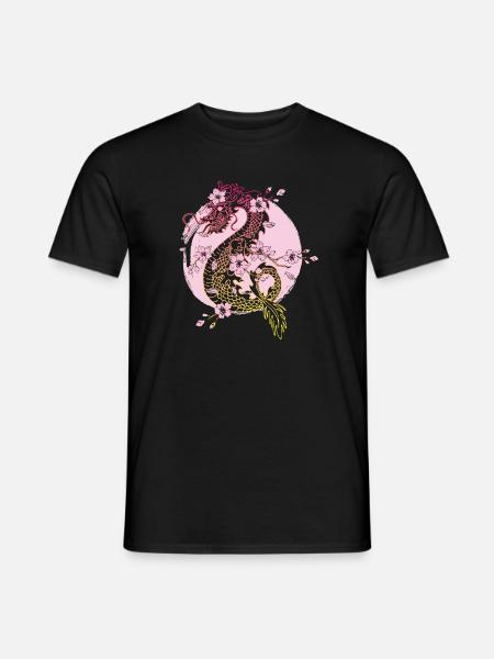Japanischer Drache Kirschblüten Sakura Drachen - T-shirt herr - svart