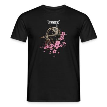 Japanese samurai with cherry blossoms and sakura - Men's T-Shirt - black - Front - AI Model Male 178 light (178cm)