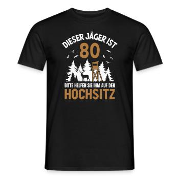 80. Geburtstag Jäger 80 Jahre Jagd Hochsitz - Männer T-Shirt - Schwarz - Vorne - AI Model Male 178 light (178cm)