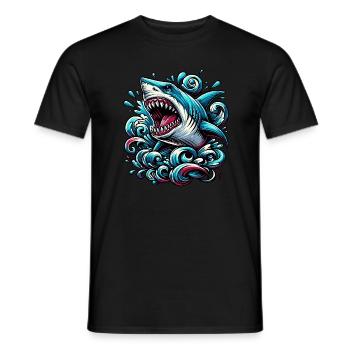 Shark Powerful Waves Tattoo Artwork - Men's T-Shirt - black - Front - AI Model Male 178 light (178cm)
