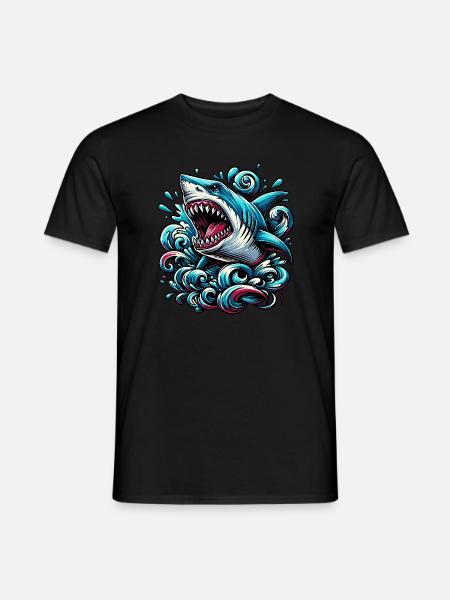 Hai Kraftvolle Wellen Tattoo Artwork - Männer T-Shirt - Schwarz