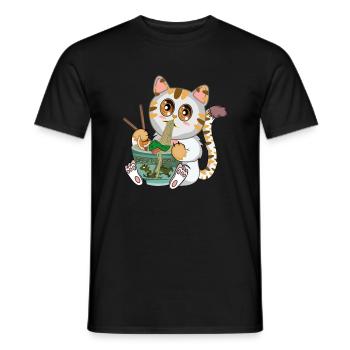 Süße Anime Japanische Katze, Manga Kawaii T-Shirt - Männer T-Shirt - Schwarz - Vorne - AI Model Male 178 light (178cm)