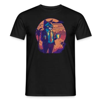 80's Illustration eines Pandas mit Kaffeetasse - Männer T-Shirt - Schwarz - Vorne - AI Model Male 178 light (178cm)