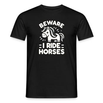 Vorsicht, ich reite Pferde - Männer T-Shirt - Schwarz - Vorne - AI Model Male 178 light (178cm)
