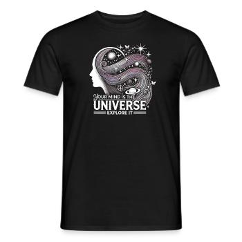 Dein Geist ist das Universum, erforsche es - Männer T-Shirt - Schwarz - Vorne - AI Model Male 178 light (178cm)