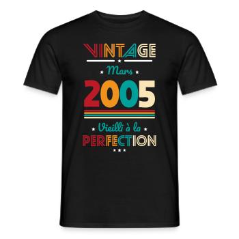 Anniversaire 20 ans - Vintage - Mars 2005 - T-shirt homme - noir - Devant - AI Model Male 178 light (178cm)