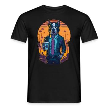 80's Illustration eines Hundes mit Kaffeetasse - Männer T-Shirt - Schwarz - Vorne - AI Model Male 178 light (178cm)