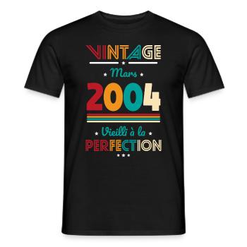 Anniversaire 20 ans - Vintage - Mars 2004 - T-shirt homme - noir - Devant - AI Model Male 178 light (178cm)