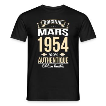 Anniversaire 70 ans - Original - Mars 1954 - T-shirt homme - noir - Devant - AI Model Male 178 light (178cm)
