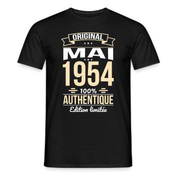 Anniversaire 70 ans - Original - Mai 1954 - T-shirt homme - noir - Devant - AI Model Male 178 light (178cm)