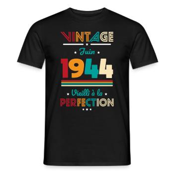 80th Anniversary - Vintage - June 1944 - Men's T-Shirt - black - Front - AI Model Male 178 light (178cm)