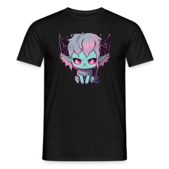 Chibi Dämon Katze mit satanischen Augen - Kawaii - Männer T-Shirt - Schwarz - Vorne - AI Model Male 178 light (178cm)