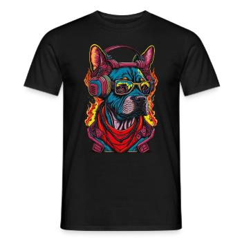 Dog with sunglasses and headphones graffiti - Men's T-Shirt - black - Front - AI Model Male 178 light (178cm)