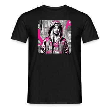 Cool Girl in Pink Graffiti Hip Hop Rap Skater - T-shirt homme - noir - Devant - AI Model Male 178 light (178cm)