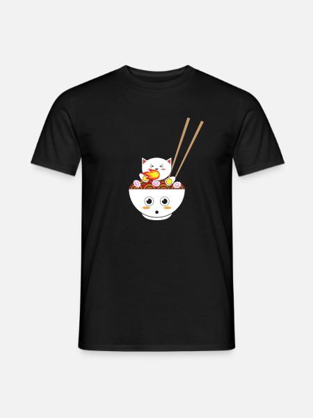 Ramen Cat Kawaii cadeau pour Otakus - T-shirt homme - noir