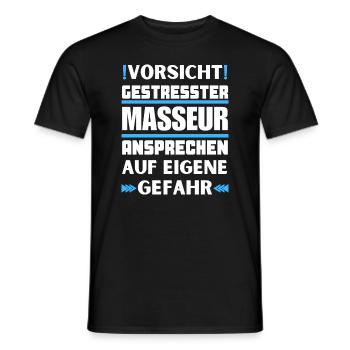 Don't talk to a stressed masseur! - Men's T-Shirt - black - Front - AI Model Male 178 light (178cm)