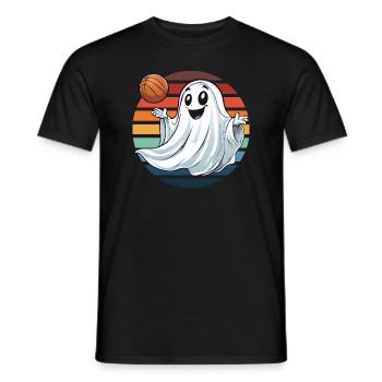 Halloween fantôme joue basket-ball Vintage coucher de soleil - T-shirt homme - noir - Devant - AI Model Male 178 light (178cm)
