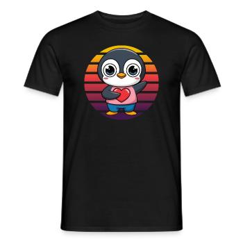 Pingouin avec coeur - Rétro Vintage Sunset - T-shirt homme - noir - Devant - AI Model Male 178 light (178cm)