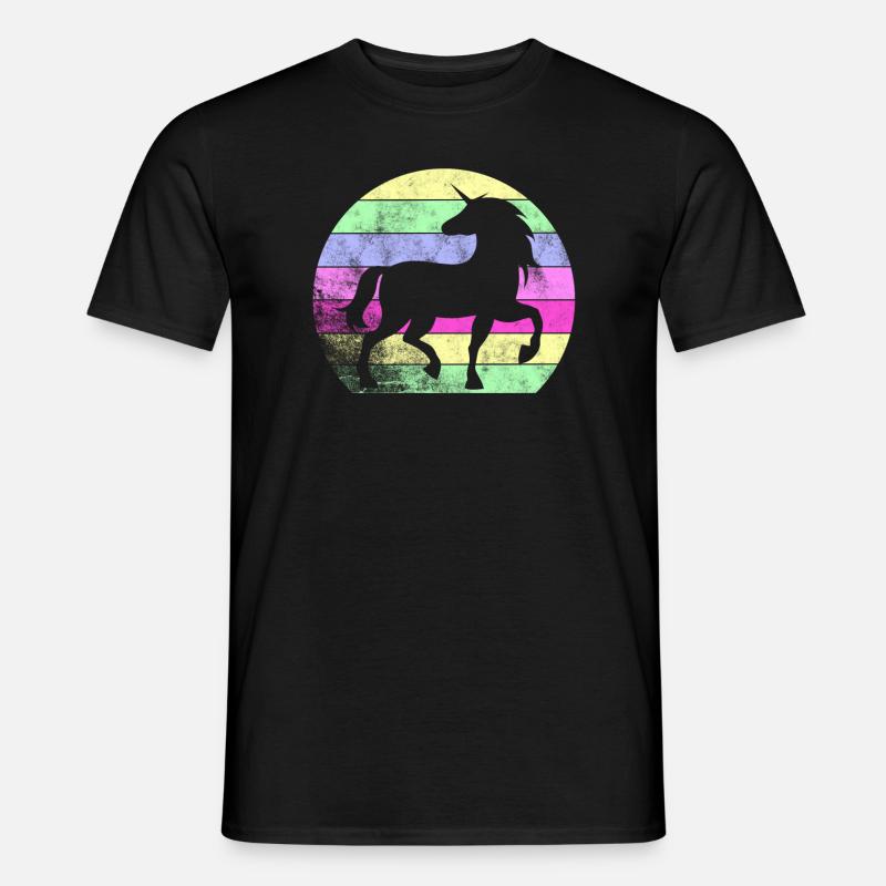 Retro Einhorn Fabelwesen Regenbogen - Männer T-Shirt - Schwarz