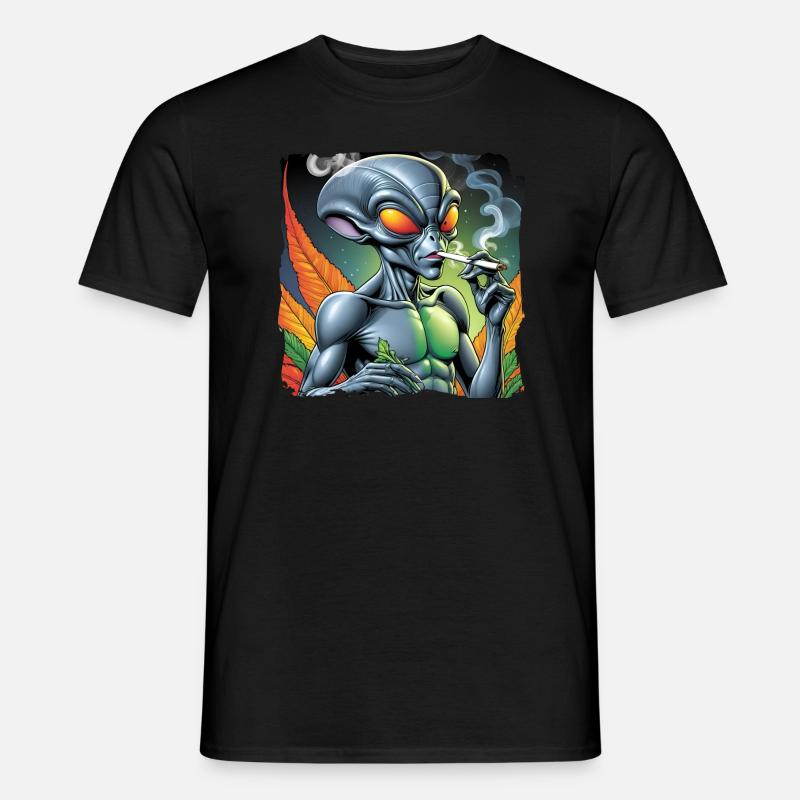 Alien raucht Joint - Männer T-Shirt - Schwarz