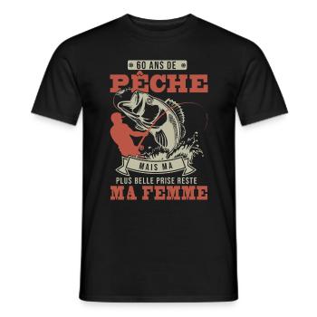60 ans anniversaire Pêche pêcheur cadeau cool 60 - T-shirt homme - noir - Devant - AI Model Male 178 light (178cm)