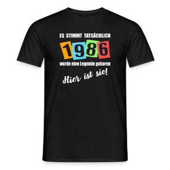 Legende ist 1986 geboren. Geburtstagsspruch - Männer T-Shirt - Schwarz - Vorne - AI Model Male 178 light (178cm)