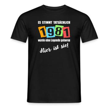 Legende ist 1981 geboren. Geburtstagsspruc - Männer T-Shirt - Schwarz - Vorne - AI Model Male 178 light (178cm)