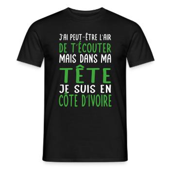 Dans ma tête je suis en Côte d'Ivoire - T-shirt homme - noir - Devant - AI Model Male 178 light (178cm)