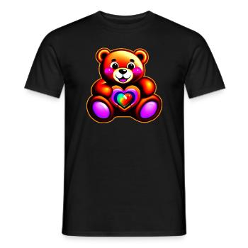 Süßer Teddybär mit Herz in bunt regenbogenfarben - Männer T-Shirt - Schwarz - Vorne - AI Model Male 178 light (178cm)