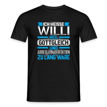 WILLI - Gottgleich - Männer T-Shirt - Schwarz - Vorne - AI Model Male 178 light (178cm)