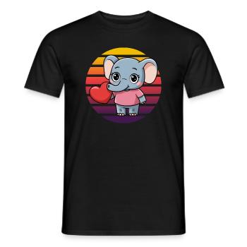 Éléphant avec coeur - Rétro Vintage Sunset - T-shirt homme - noir - Devant - AI Model Male 178 light (178cm)