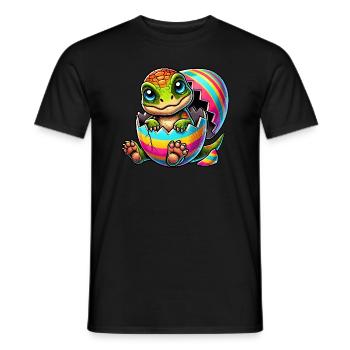 Süßer Dino schlüpft aus buntem Osterei - Männer T-Shirt - Schwarz - Vorne - AI Model Male 178 light (178cm)