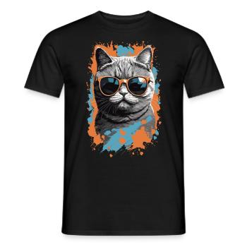 British Shorthair Cat Cool Cat Design - Men's T-Shirt - black - Front - AI Model Male 178 light (178cm)