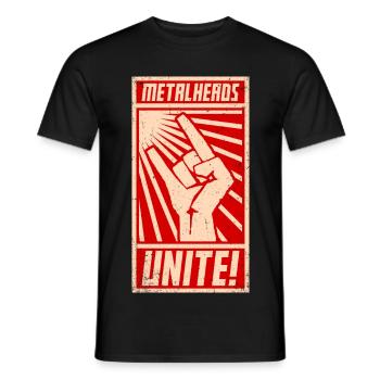 Metalheads, Unite! | Propaganda poster style - Men's T-Shirt - black - Front - AI Model Male 178 light (178cm)
