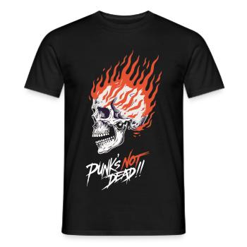Crâne en Flammes Punk’s Not Dead – Burning Skull - Men's T-Shirt - black - Front - AI Model Male 178 light (178cm)