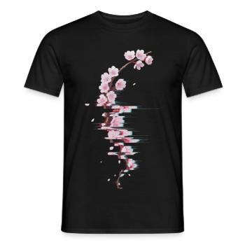 Glitch Cherry Blossom Modern Blossom Branch - Men's T-Shirt - black - Front - AI Model Male 178 light (178cm)