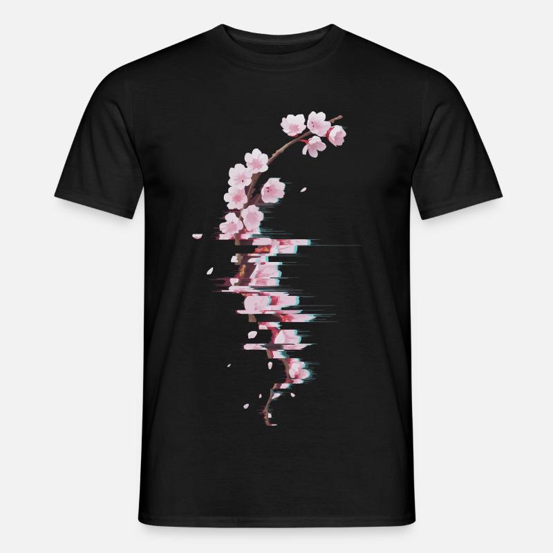 Glitch Kirschblüte moderner Blütenzweig - Männer T-Shirt - Schwarz