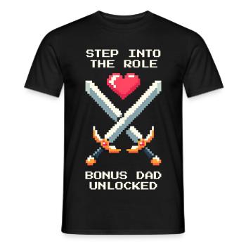 Bonus Dad Unlocked | Stepdad Patchwork - Men's T-Shirt - black - Front - AI Model Male 178 light (178cm)
