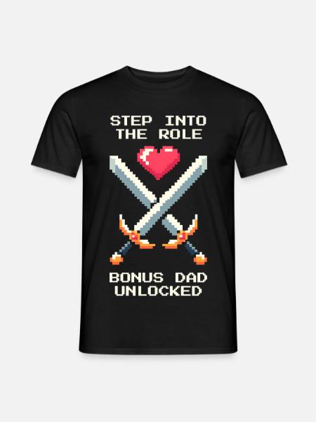 Bonus Dad Unlocked | Stepdad Patchwork - Men's T-Shirt - black