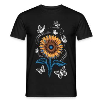 Tournesol avec des papillons - T-shirt homme - noir - Devant - AI Model Male 178 light (178cm)