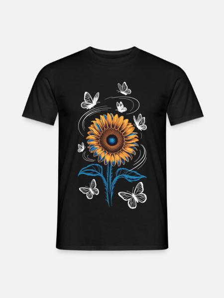Sonnenblume mit Schmetterlingen  - Männer T-Shirt - Schwarz