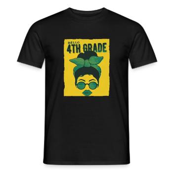 Hello 4th Grade Messy Bun Girls Cute Heart Back - Men's T-Shirt - black - Front - AI Model Male 178 light (178cm)