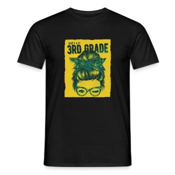 Hello 3rd Grade Messy Bun Girls Cute Heart Back - Men's T-Shirt - black - Front - AI Model Male 178 light (178cm)